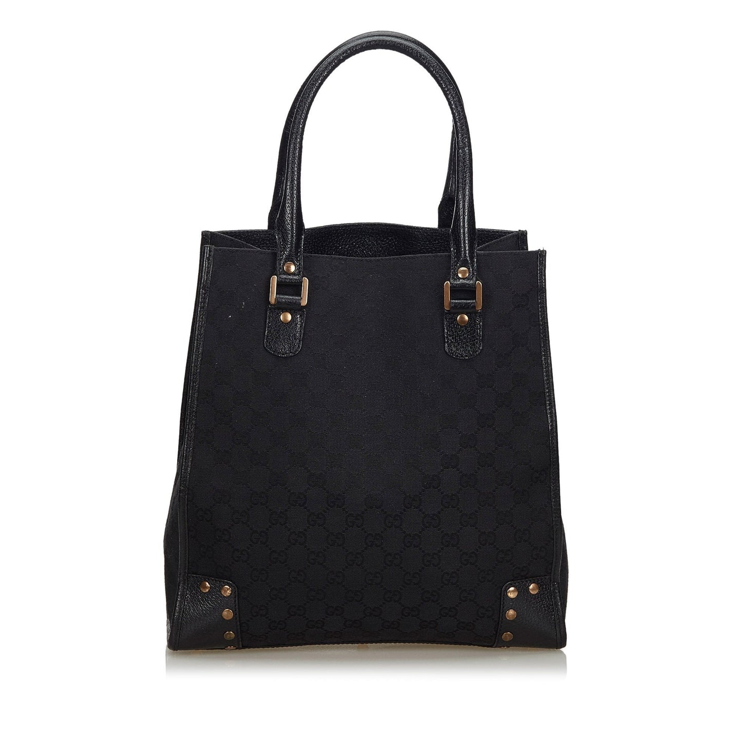 G*G Black Canvas Fabric GG Tote Bag Italy