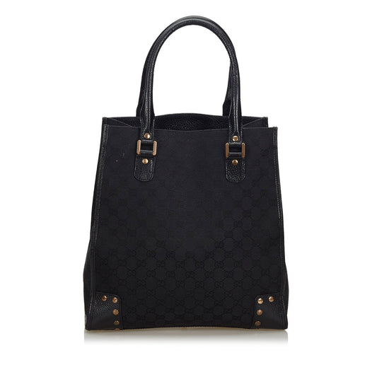 G*G Black Canvas Fabric GG Tote Bag Italy