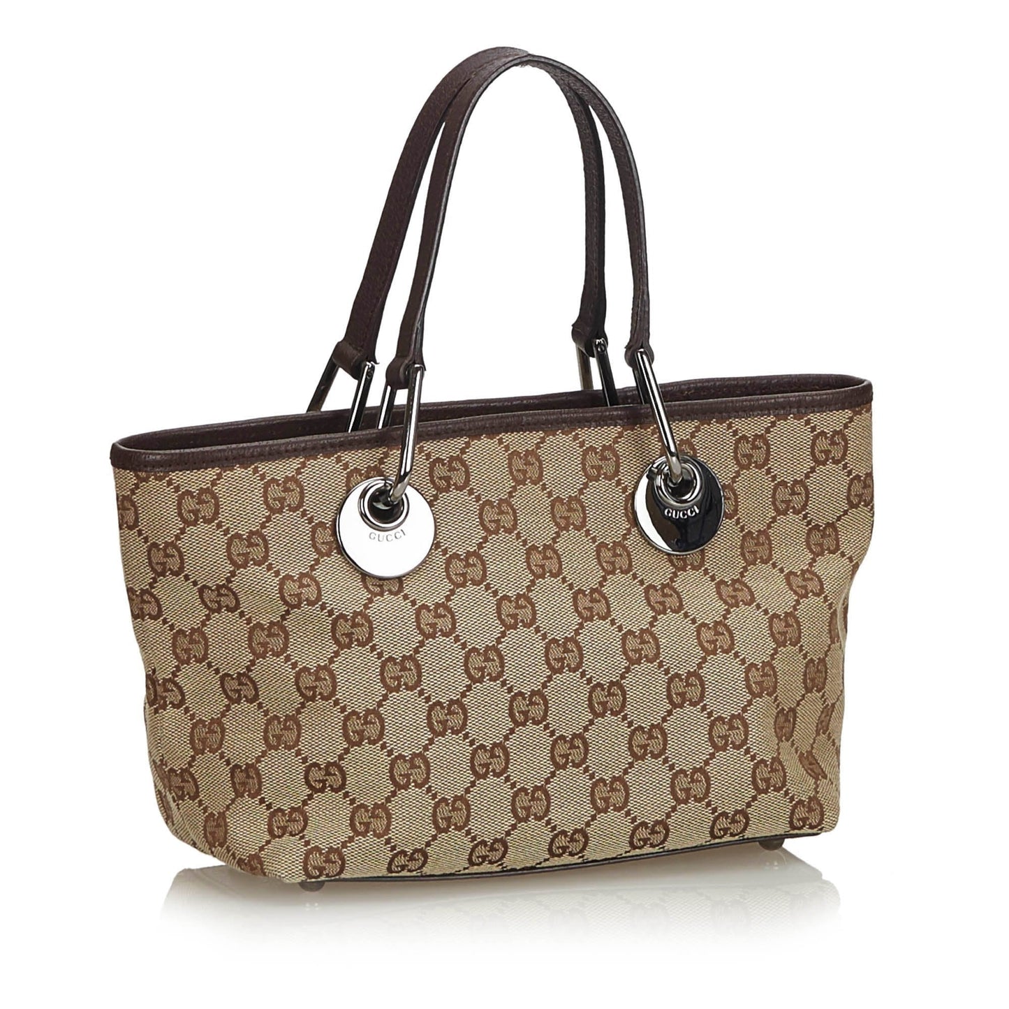 Gucci Brown Beige Canvas Fabric GG Eclipse Tote Bag Italy