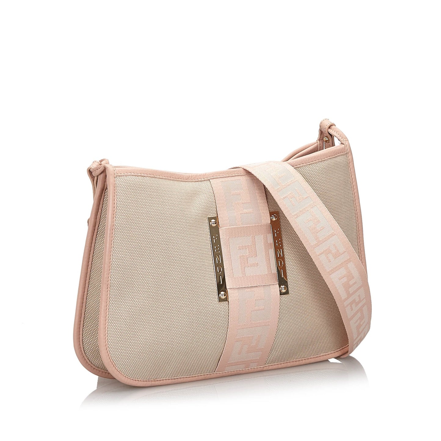 Fendi Brown Beige Canvas Fabric Crossbody Bag Italy