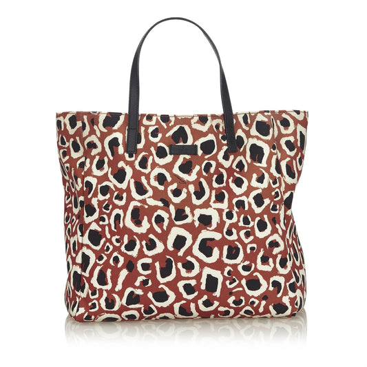 G*G Brown Beige Nylon Fabric Leopard Printed Tote Bag Italy