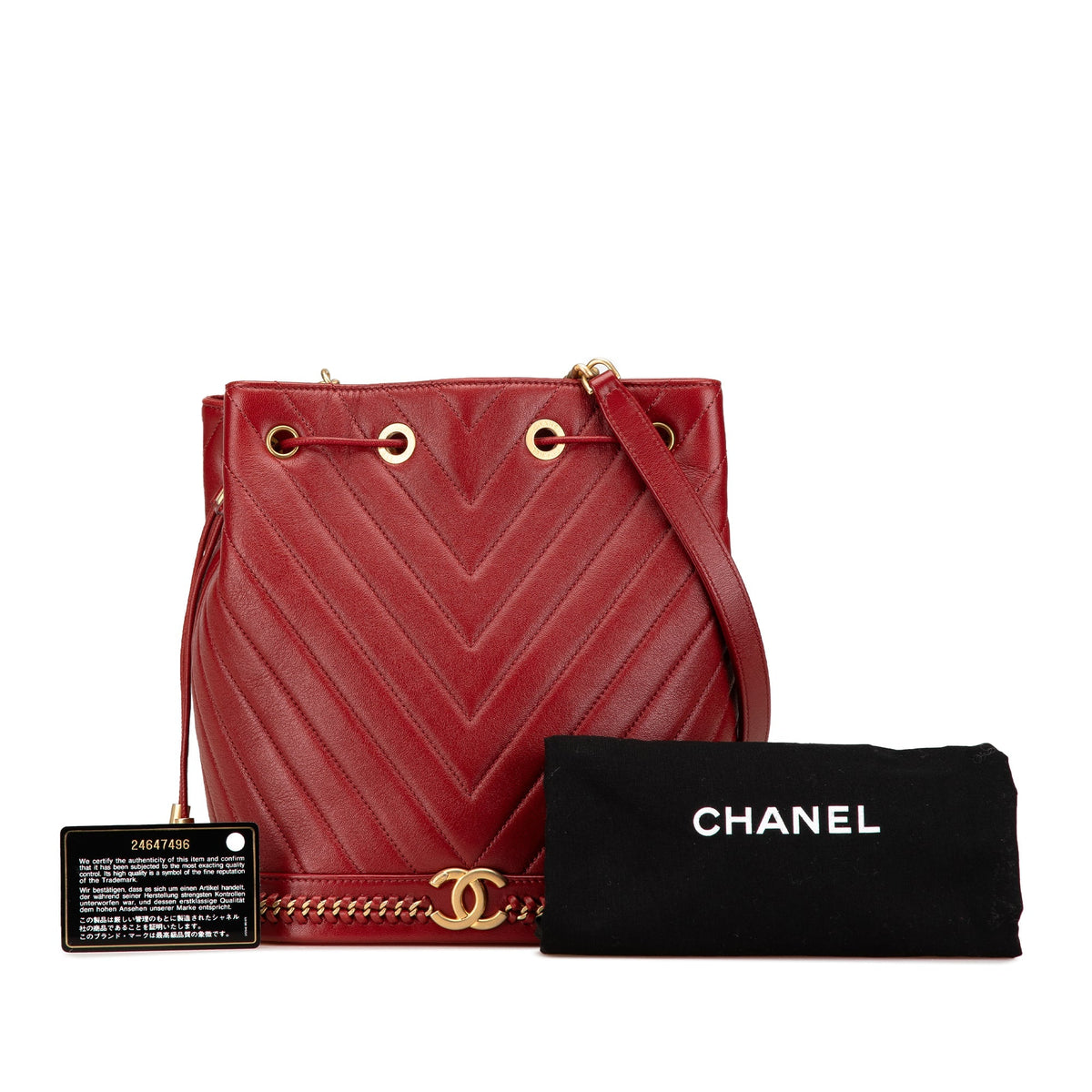 Red Chanel Paris Cosmopolite Medium Chevron Lambskin Bucket Bag