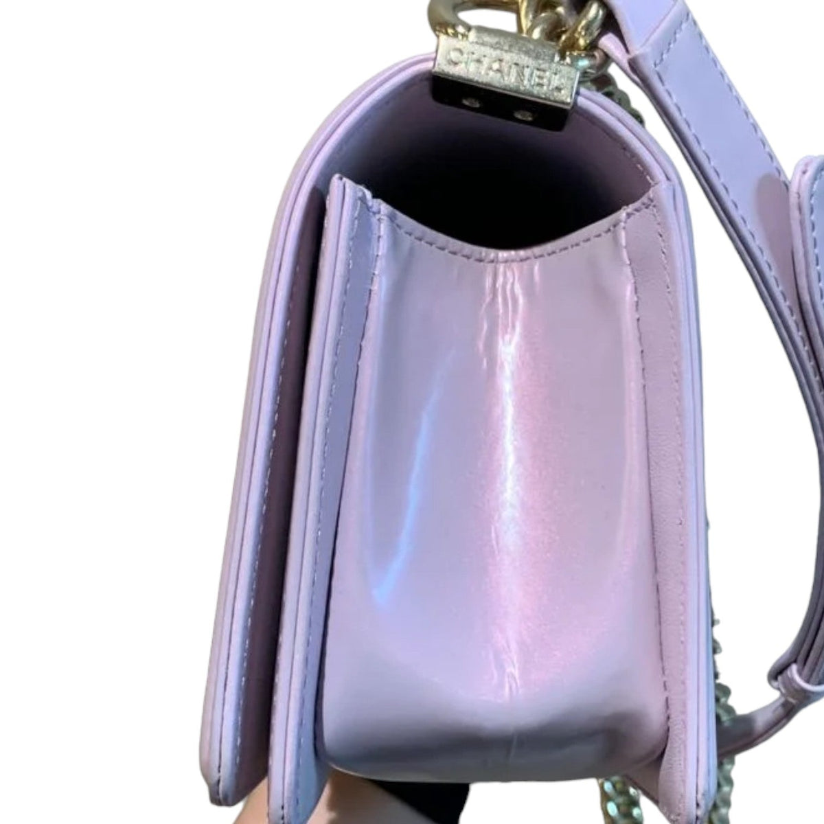 Boy Flap Small Lambskin Purple Patent SHW