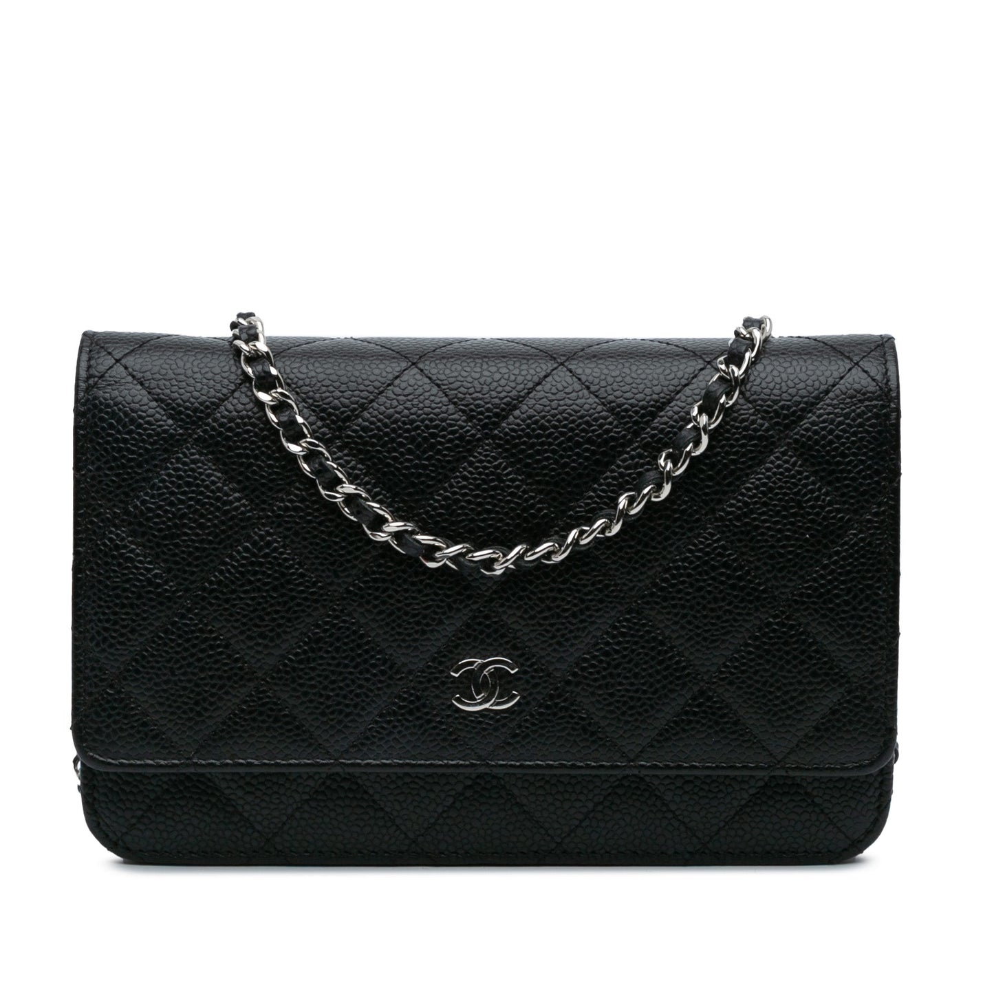 Black Chanel CC Quilted Caviar Wallet on Chain Crossbody Bag