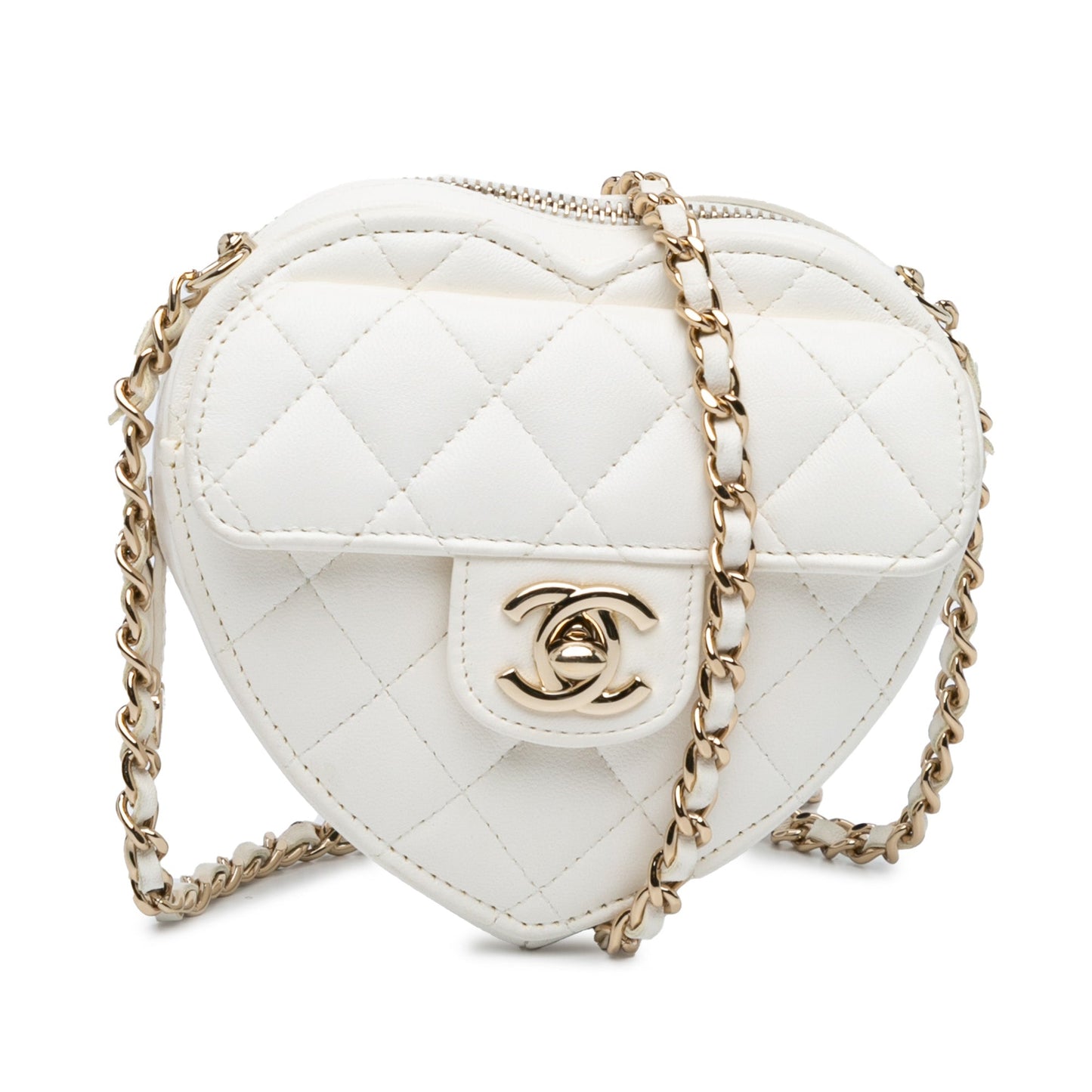 White Chanel Mini Lambskin CC in Love Heart Crossbody