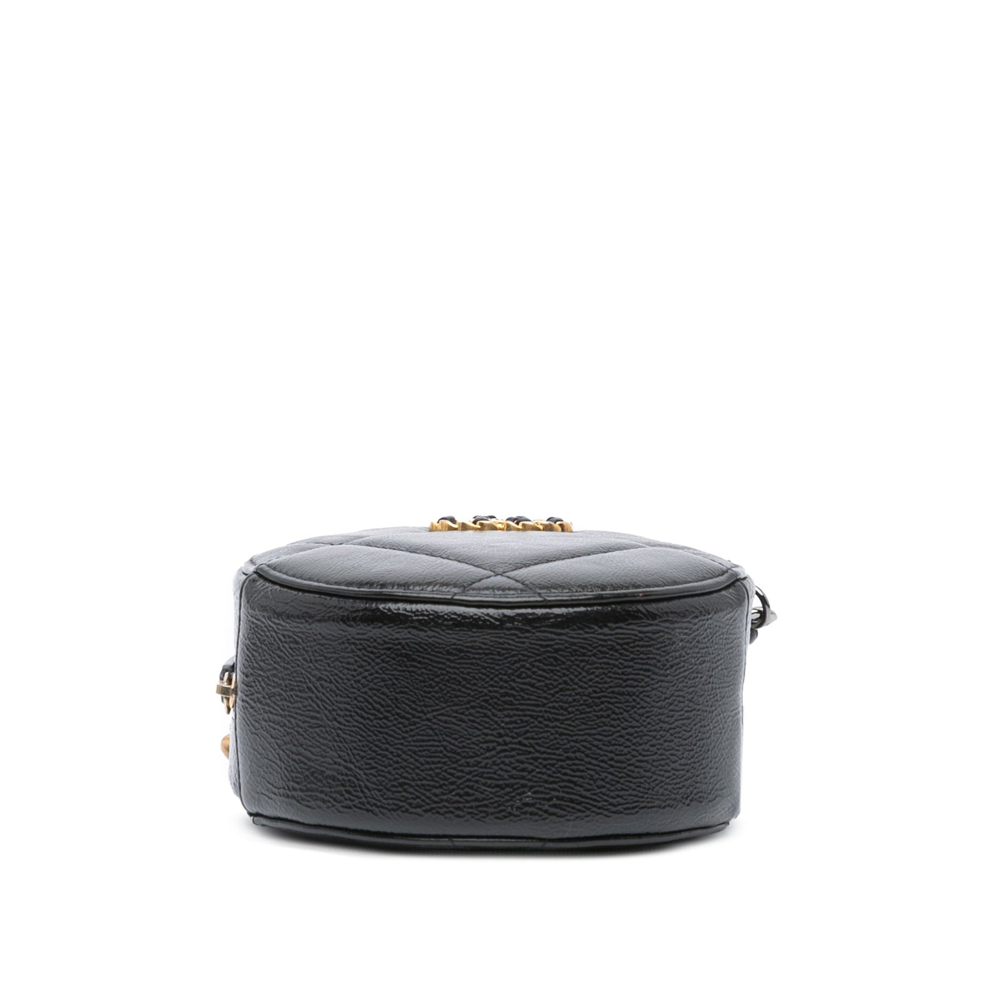 Black Chanel Shiny Crumpled Calfskin 19 Round Clutch with Chain Crossbody Bag