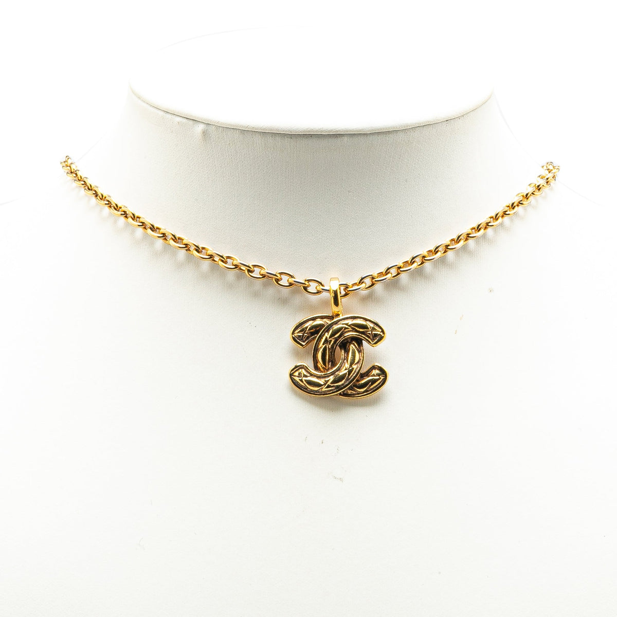 Gold Chanel Gold Plated CC Quilted Pendant Necklace