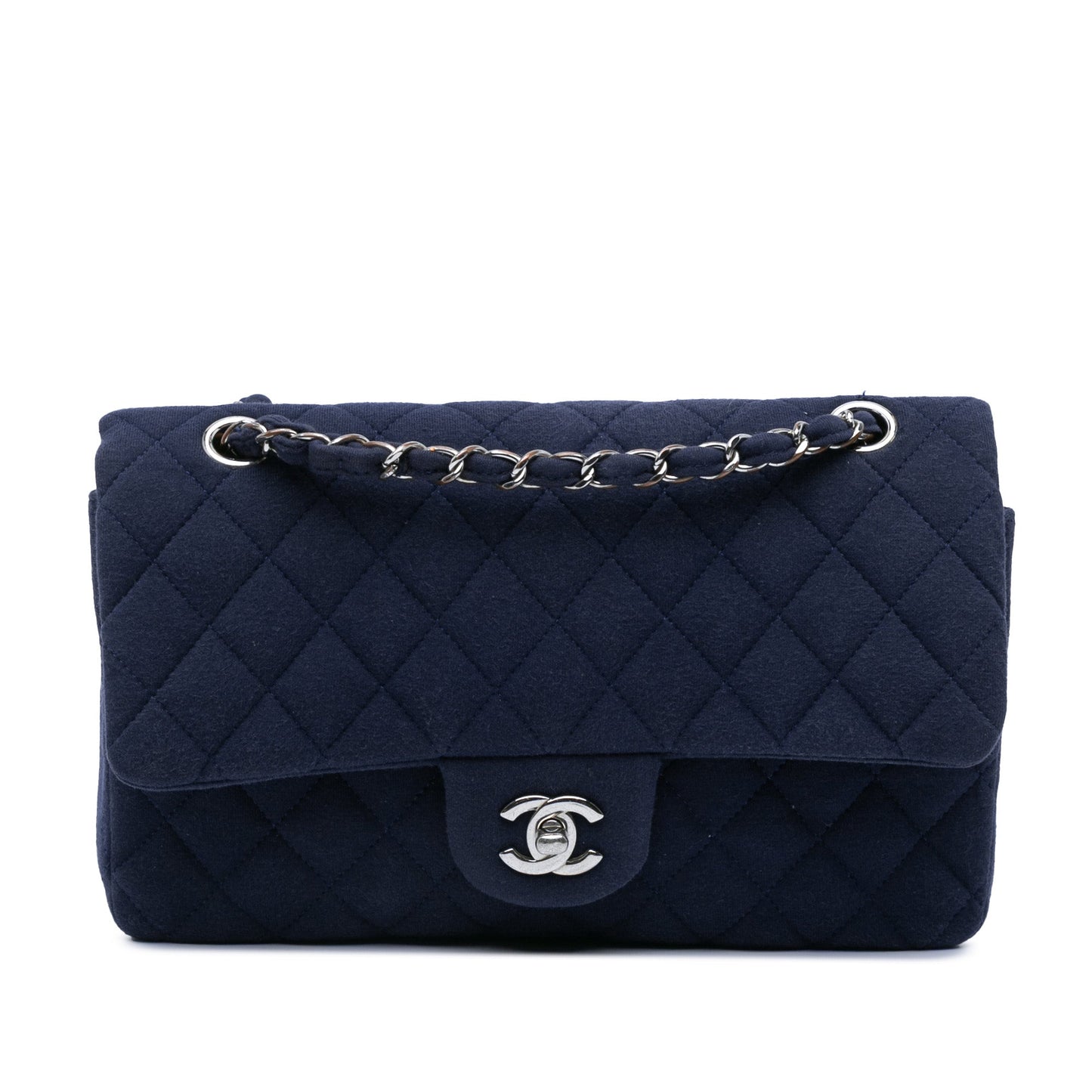 Blue Chanel Medium Classic Jersey Double Flap Shoulder Bag