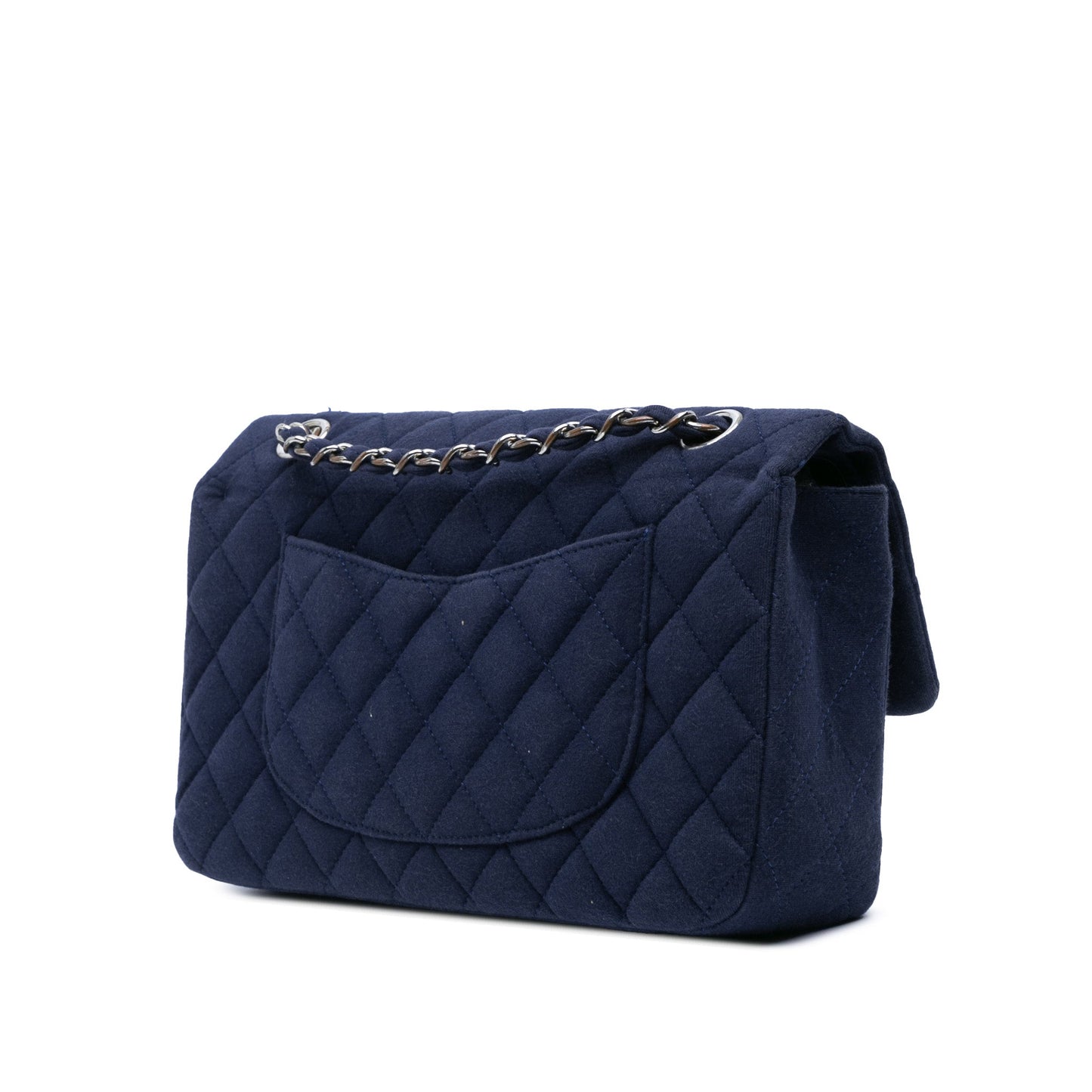 Blue Chanel Medium Classic Jersey Double Flap Shoulder Bag
