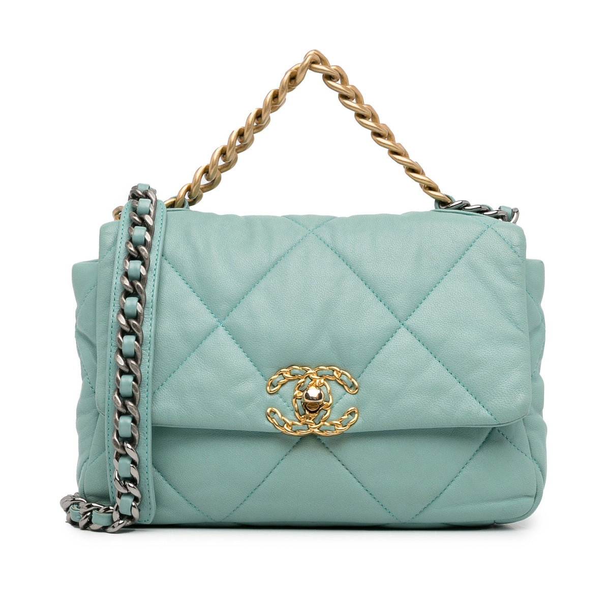 CHANEL Large Lambskin 19 Flap Blue
