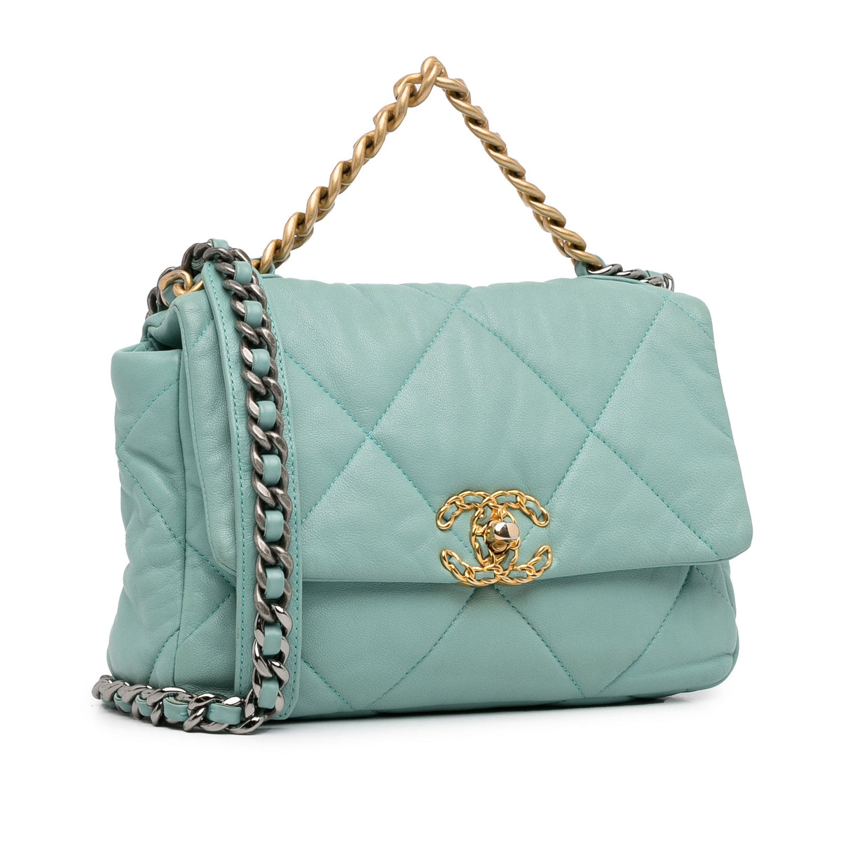 CHANEL Large Lambskin 19 Flap Blue