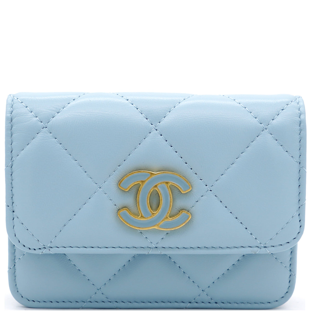 Chanel Lambskin Enamel Quilted Flap Belt Bag Blue