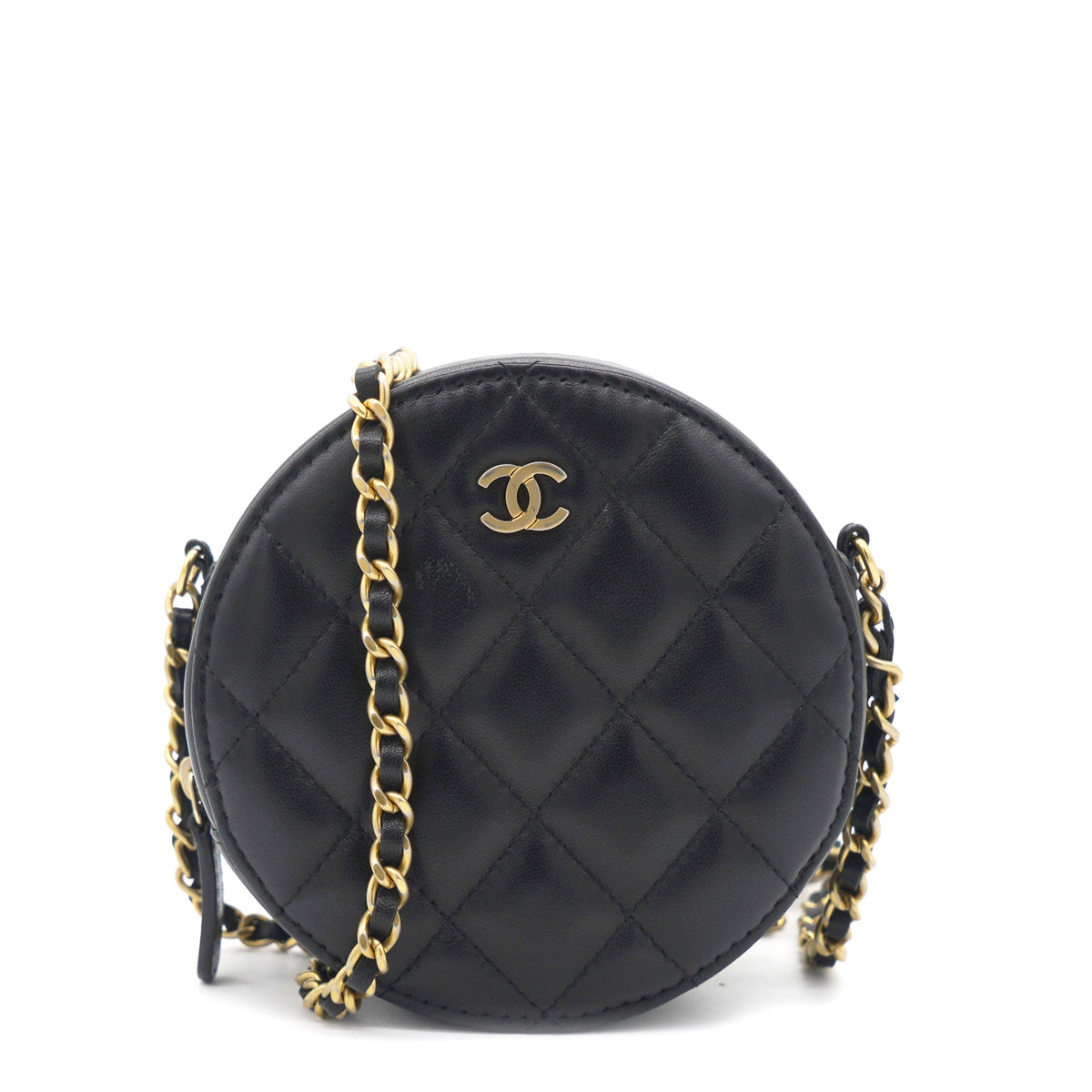 Chanel Mini Round Purse Vanity Lambskin Leather Black