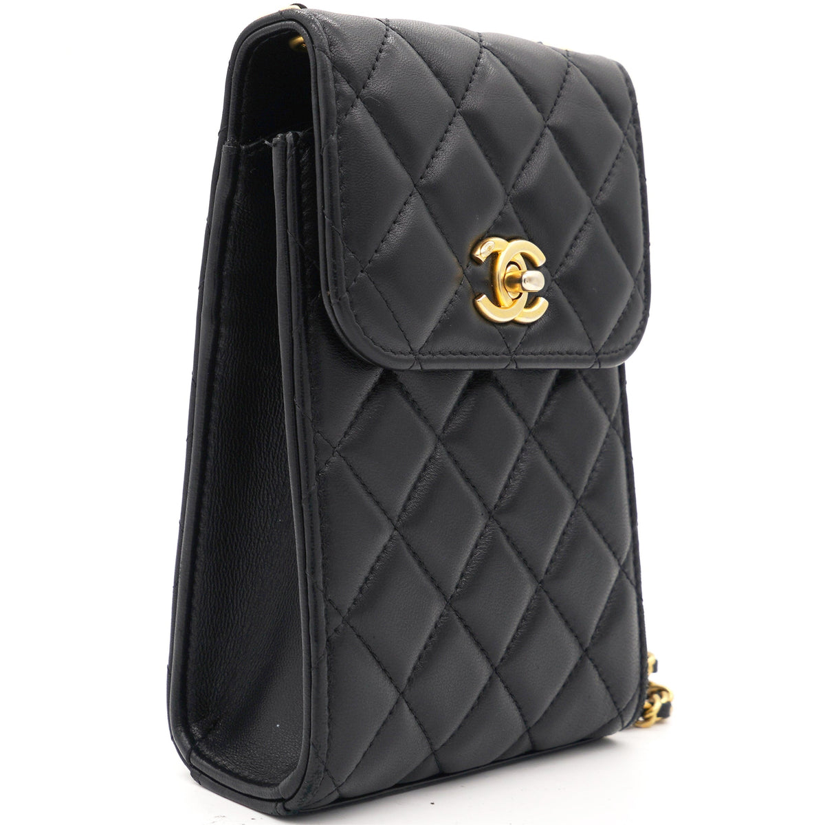 Chanel Lambskin Quilted Vertical Pearl Crush Flap with Chain Black