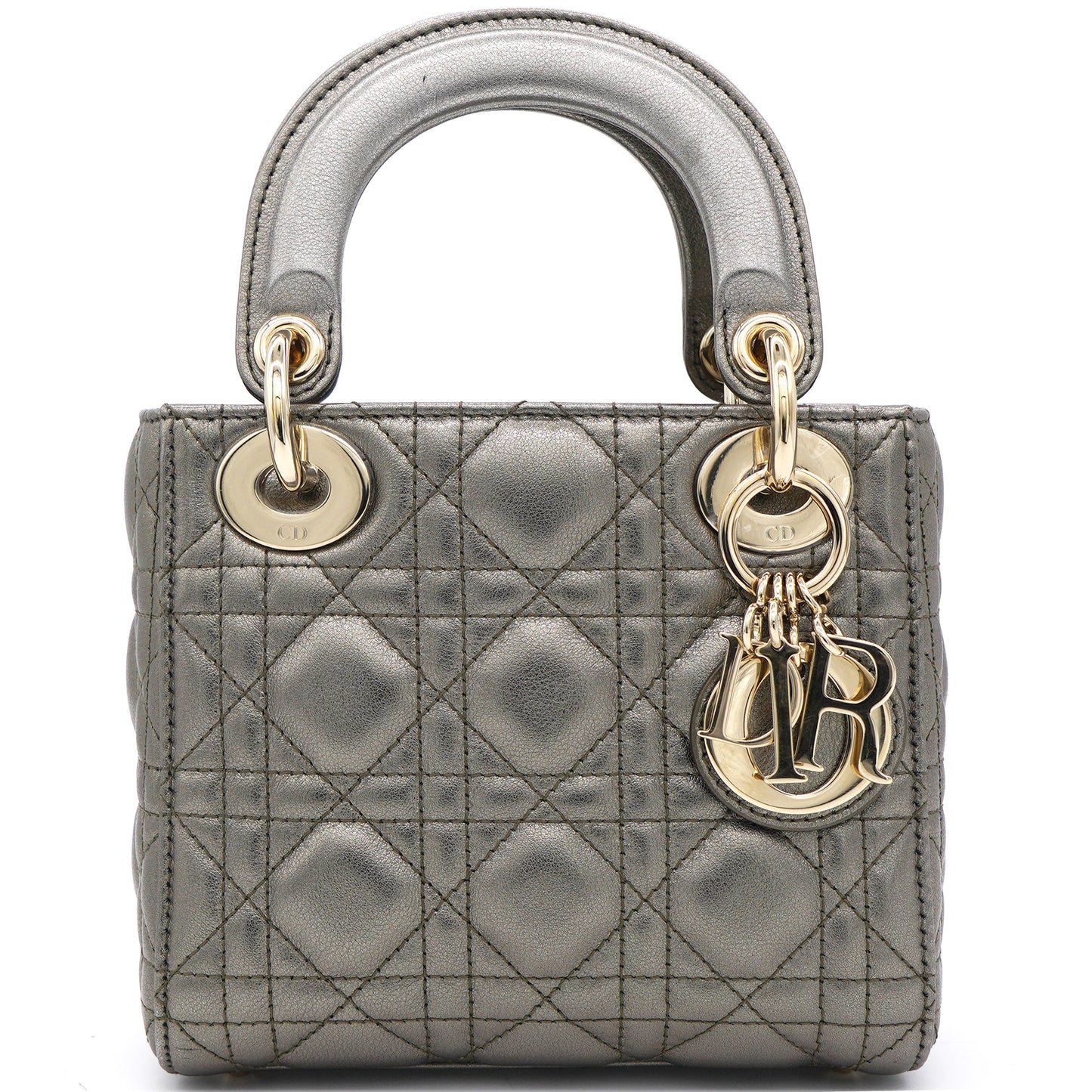 Dior Metallic Cannage Leather Mini Lady Dior Tote