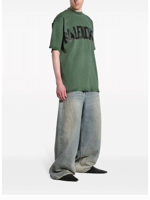 Luxury Balenciaga  Tape Type Short Sleeve T-Shirt Green