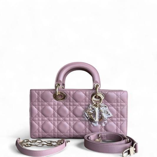 Dior D-Joy Medium - Cannage Lambskin Pink Gold Hardware