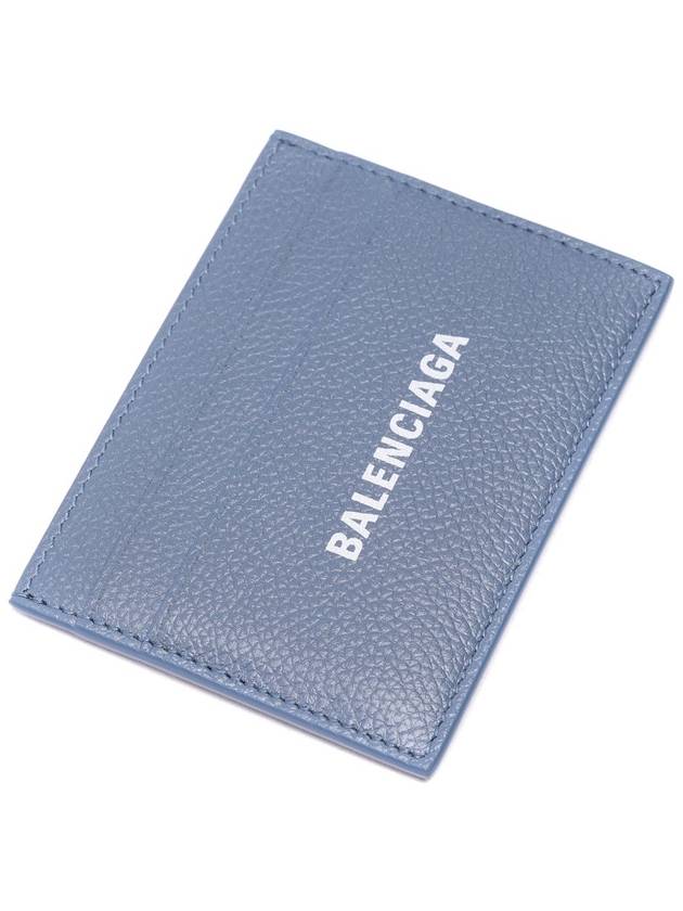 Luxury Balenciaga  Logo Calfskin Card Wallet Blue