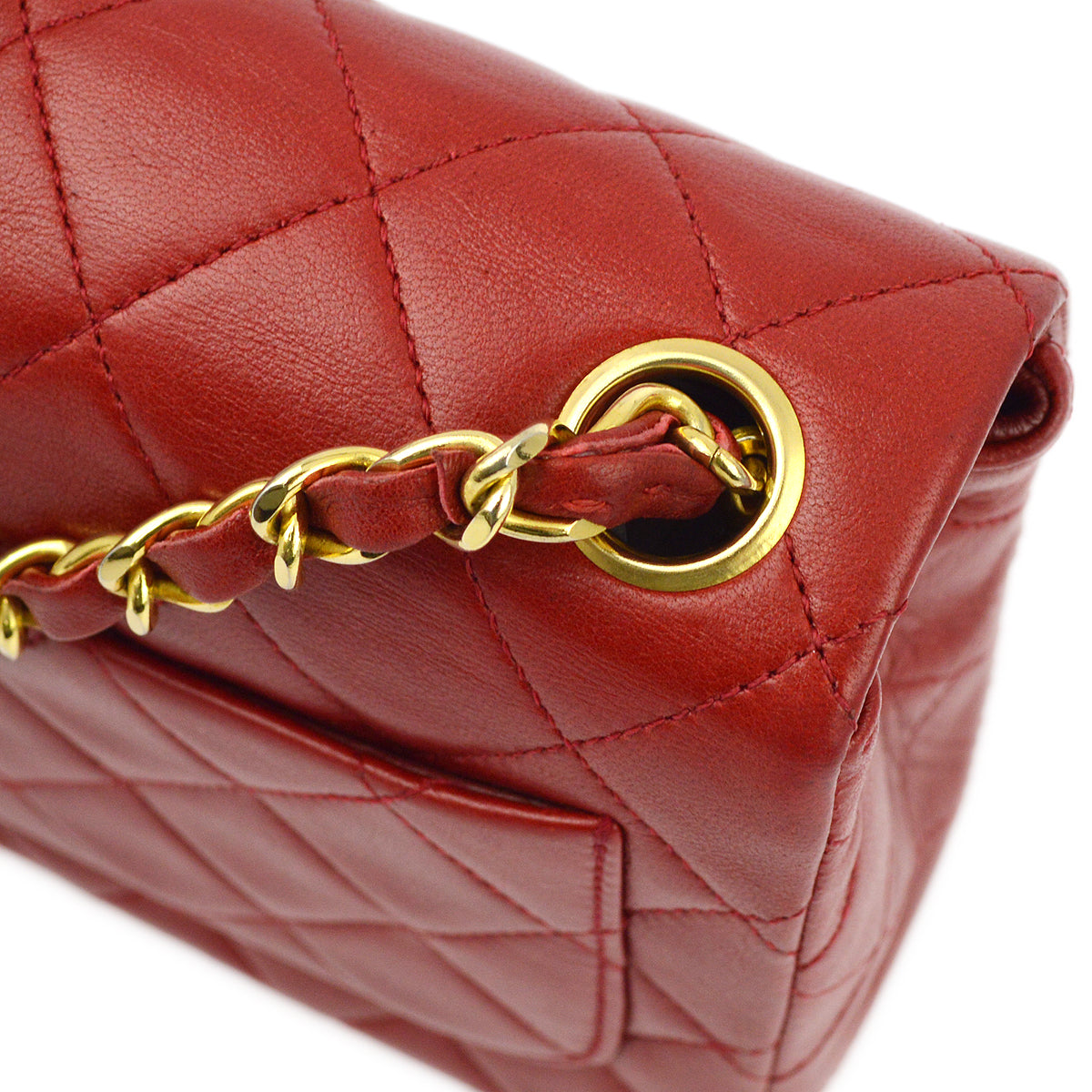 Chanel Red Lambskin Mini Classic Square Flap Shoulder Bag 17