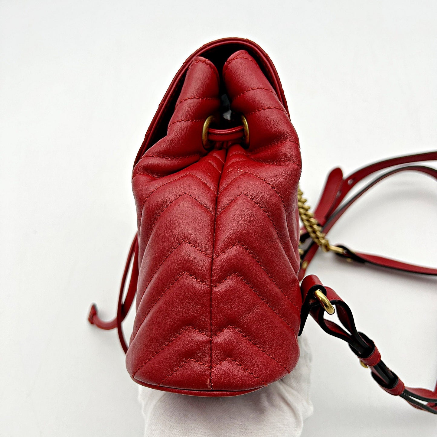GUCCI Calfskin Matelasse GG Marmont Flap Backpack Hibiscus Red LA