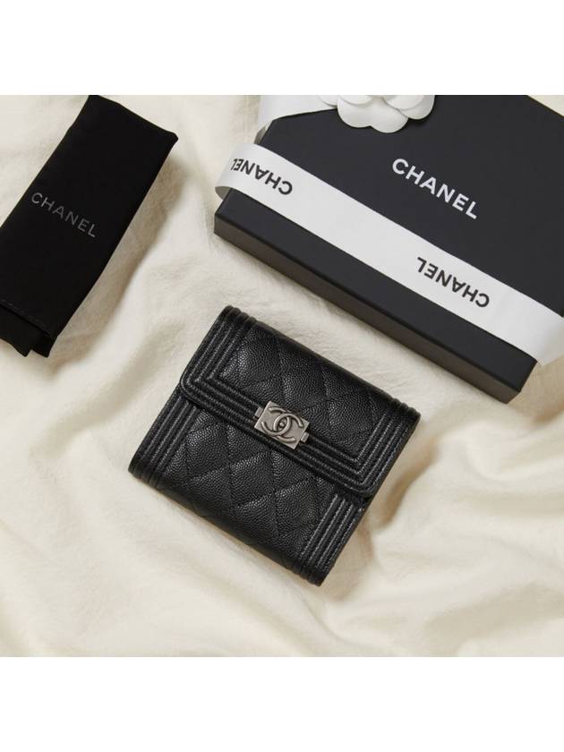 Boy  Small Flap Wallet Caviar Leather & Ruthenium Black Chanel