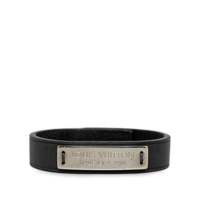 Louis Vuitton logo plate bungalow bracelet M6512 black silver leather men Louis Vuitton