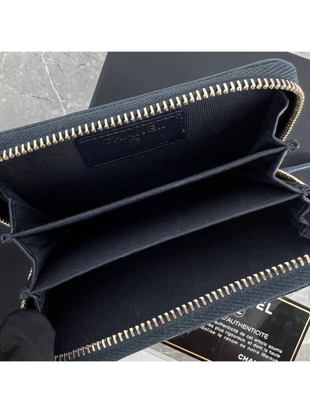Zipper gold card wallet navy Chanel