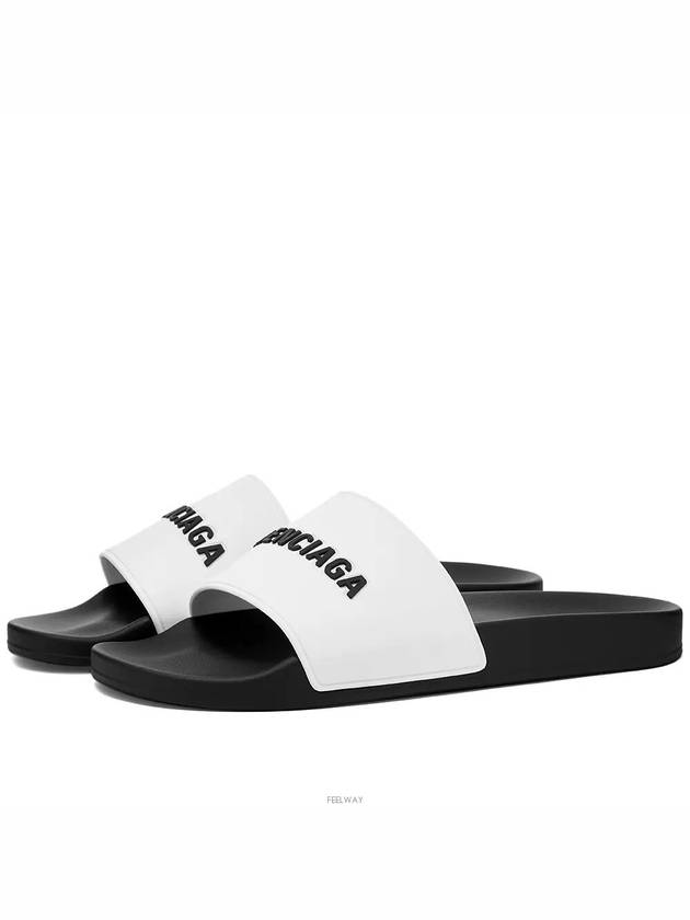 Luxury Balenciaga  Logo Pool Slippers White