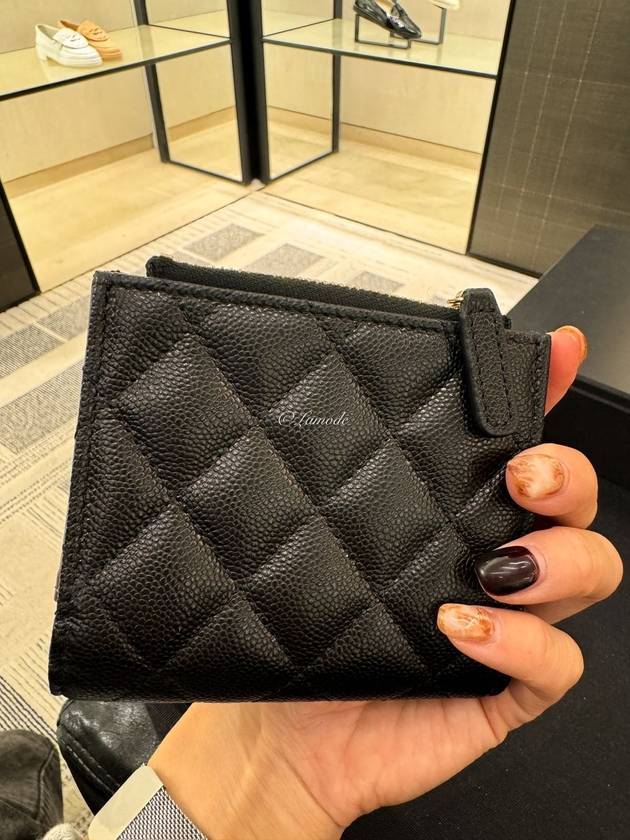 Classic Gold Logo Zipper Half Wallet Black Chanel