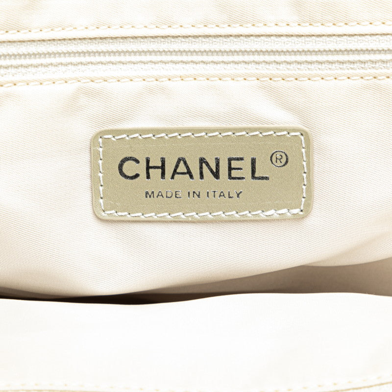 Chanel Nylon Leather Tote Bag Beige Gray
