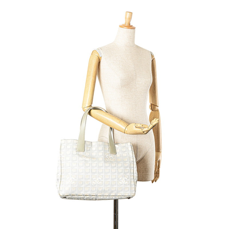 Chanel Nylon Leather Tote Bag Beige Gray