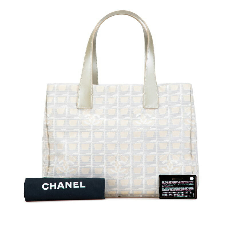 Chanel Nylon Leather Tote Bag Beige Gray