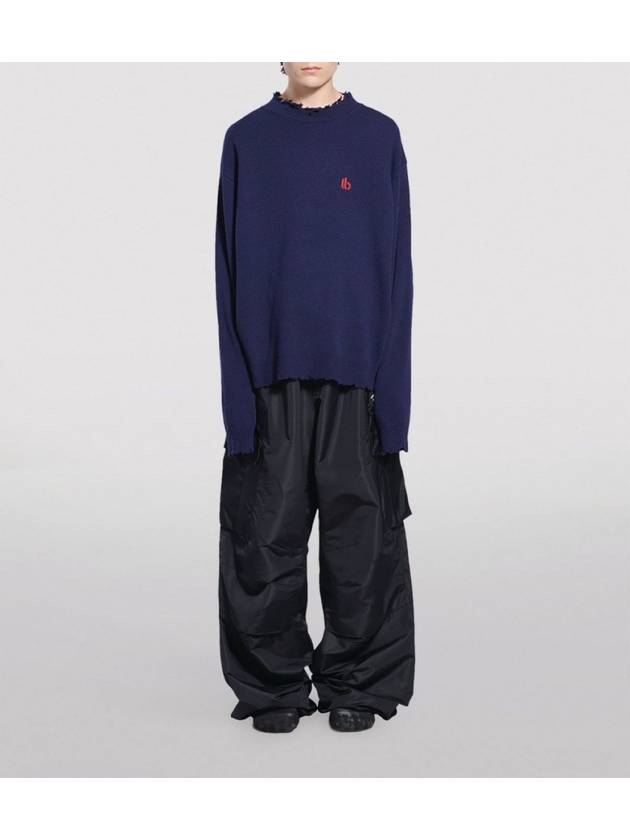 Luxury Balenciaga  B Logo Knit Top Navy