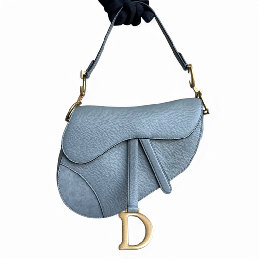 Dior Saddle Medium - Grained Calfskin Haze Blue Gold Hardware