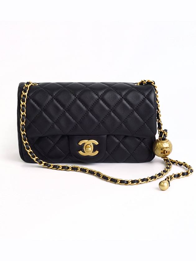 Classic New Mini Gold Ball Flap Lambskin Gold Metal Cross Bag Black Chanel