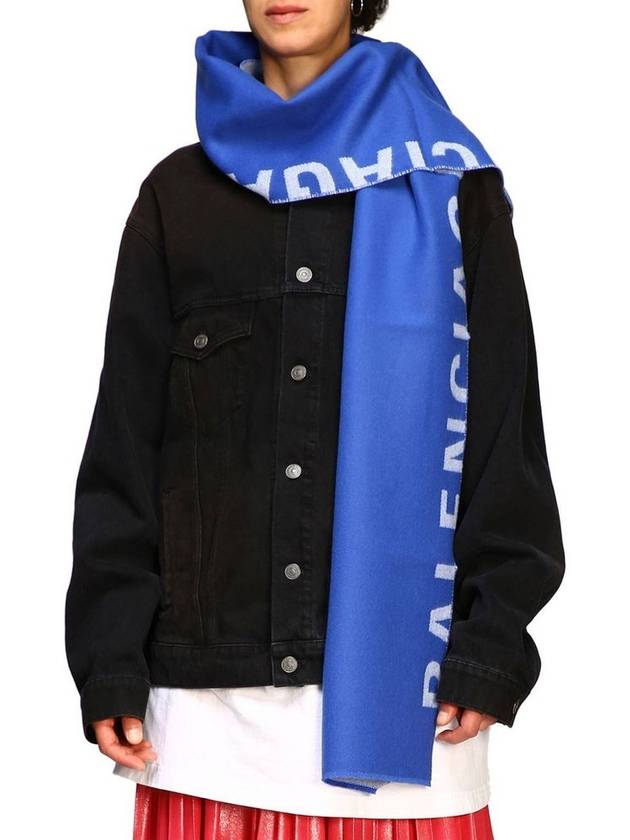 Luxury Balenciaga  Logo Wool Muffler Blue