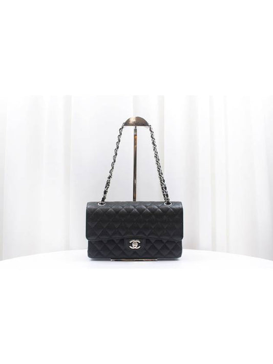 Caviar Classic Medium Black Silver Shoulder Bag A01112 Chanel