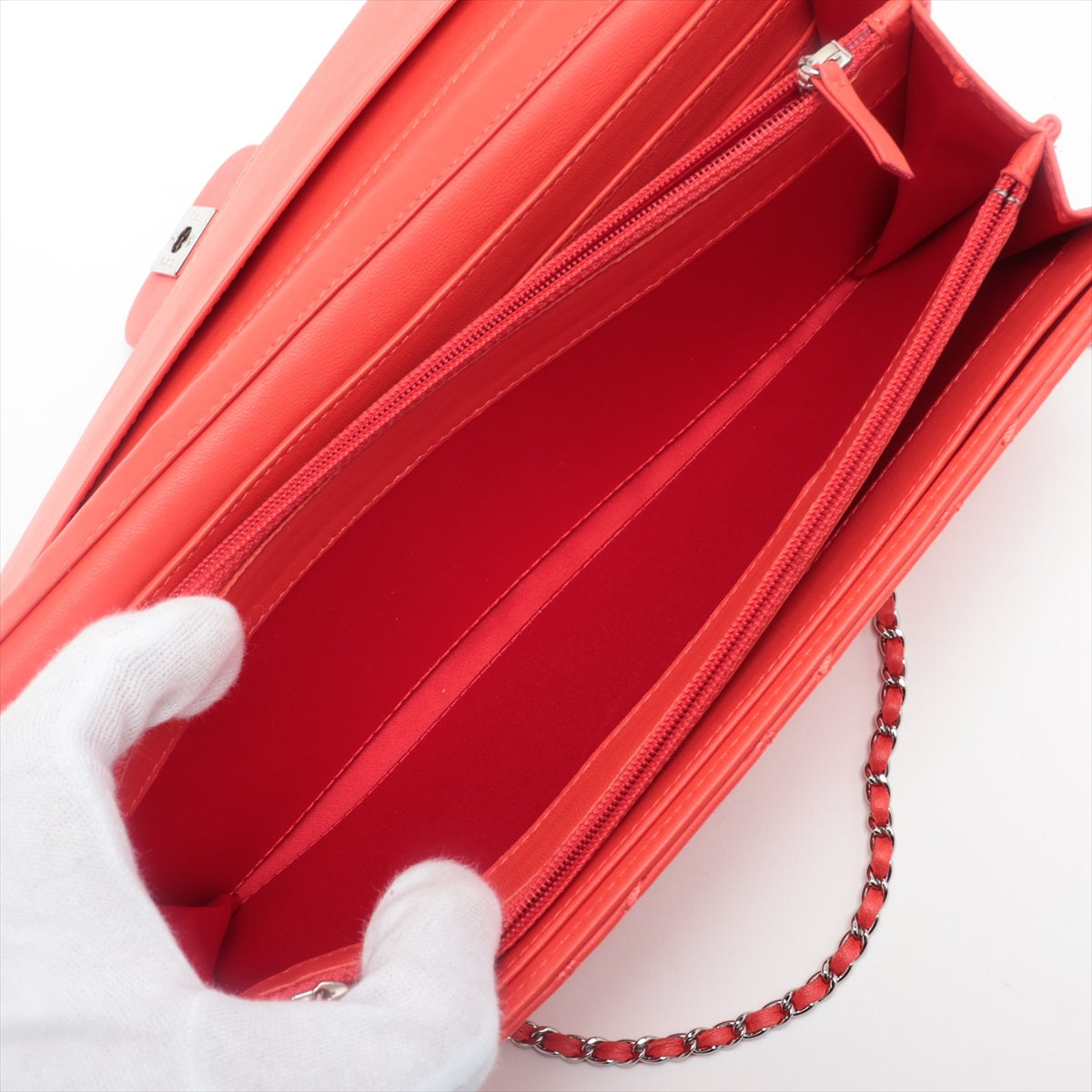 Chanel Ultra Stitch  Chain Wallet Red Silver G  14th A50041