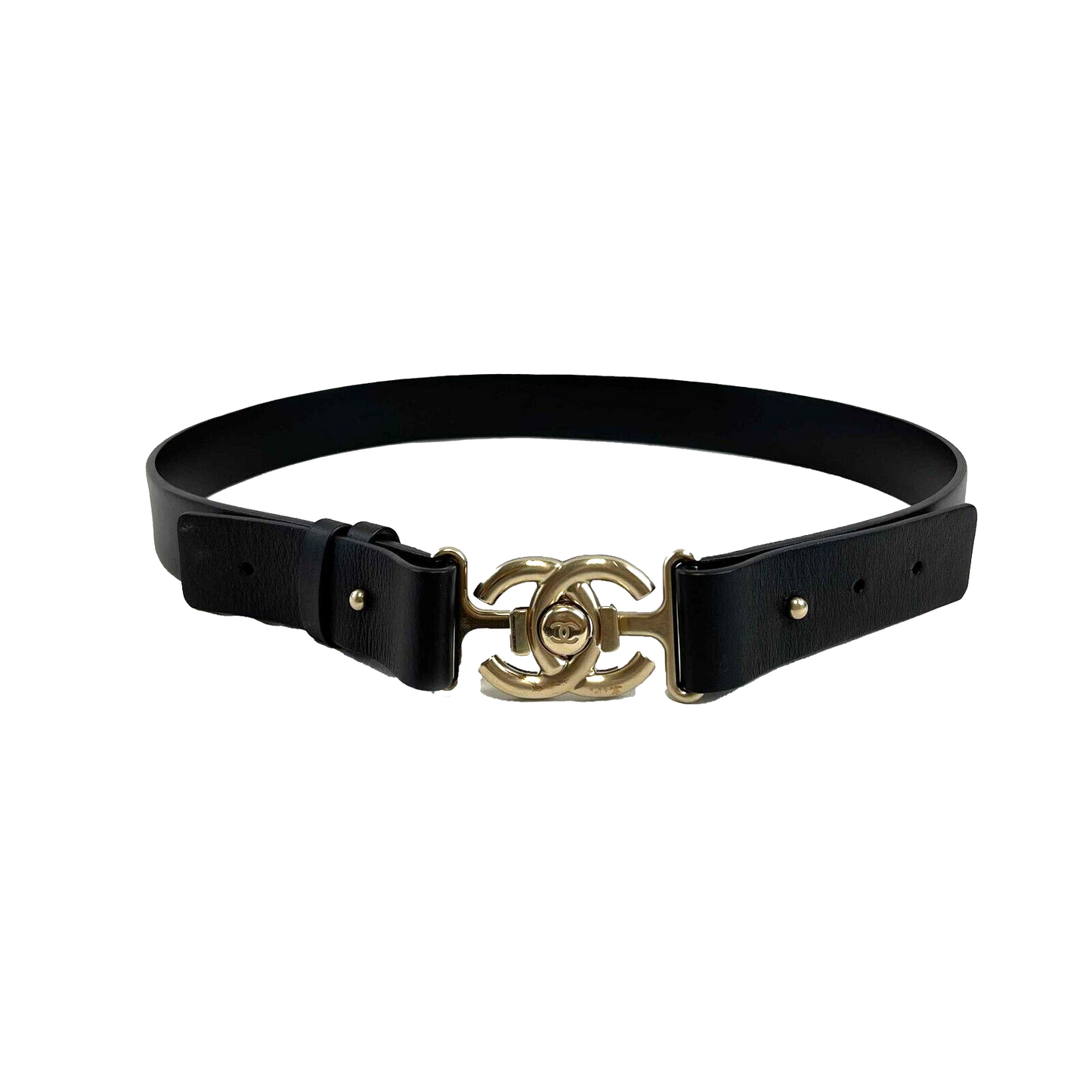 CHANEL Belt CC Turnlock Circle Leather Belt Black 85/34 2015
