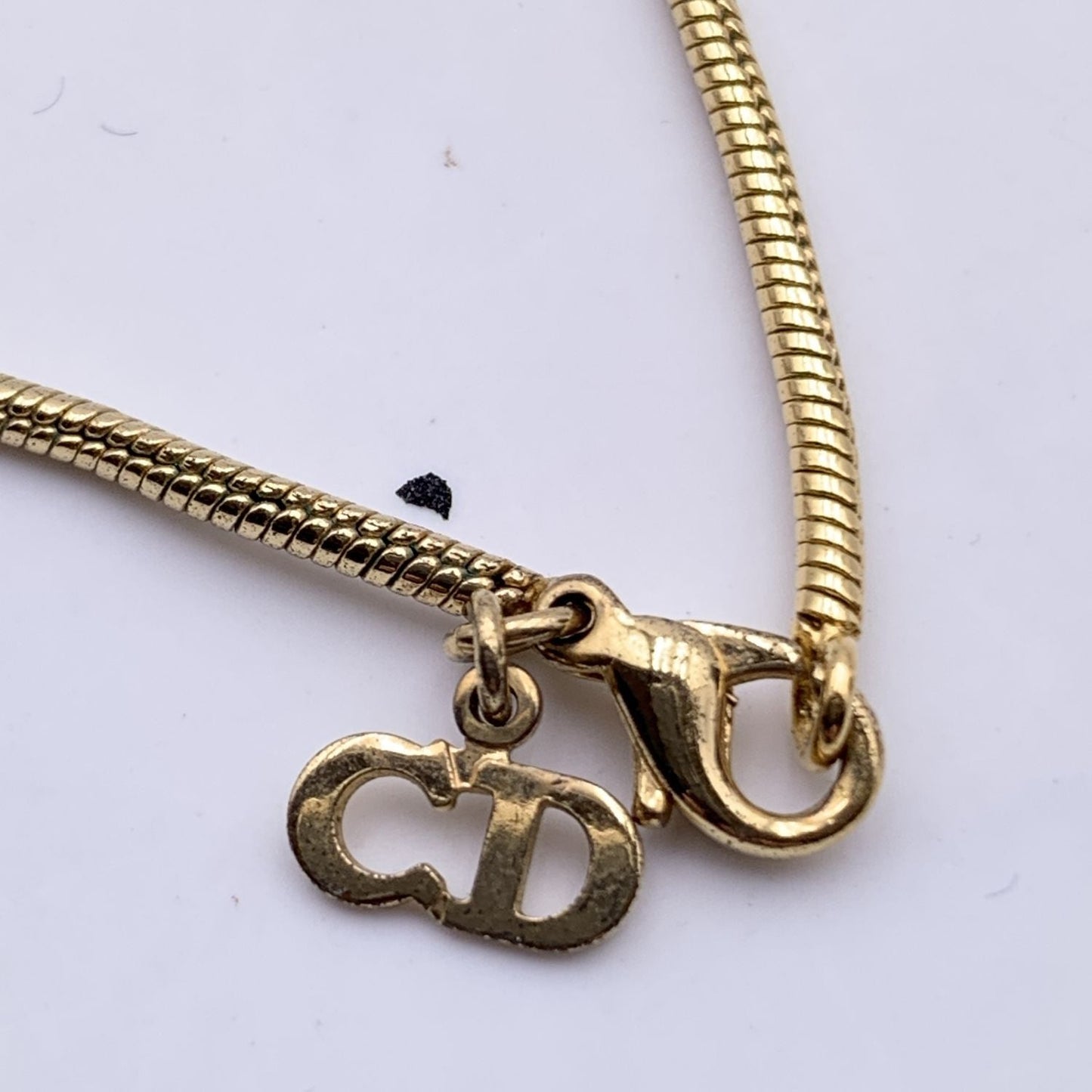 CHRISTIAN DIOR Vintage Gold Metal Logo Dangling Letters Necklace