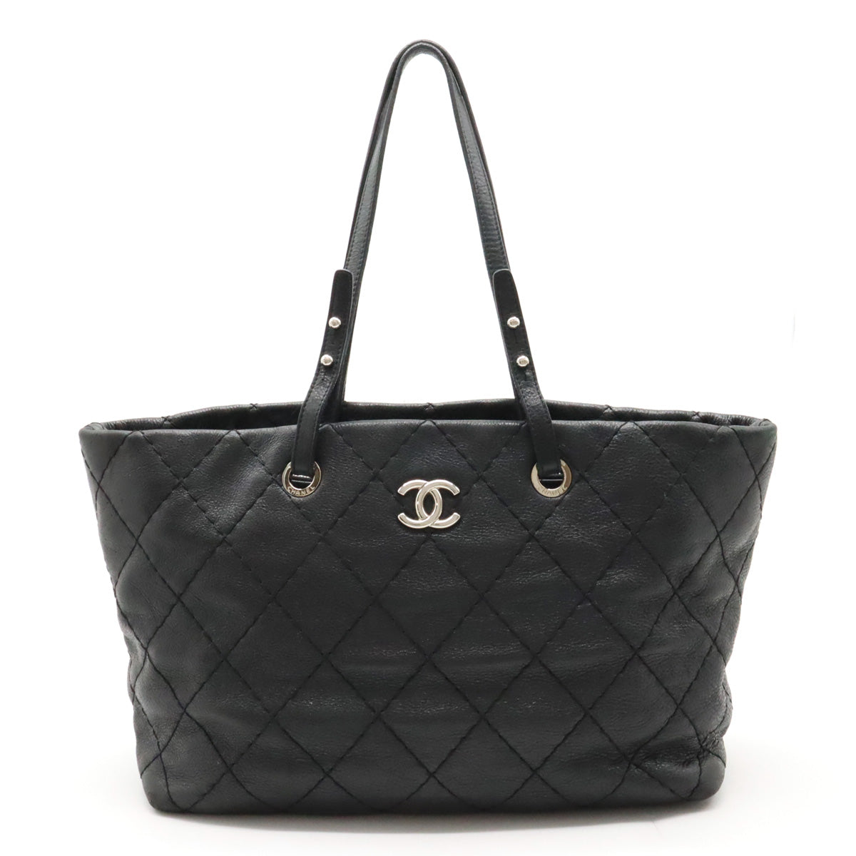 Chanel Chanel Onza Road Coco Tote Bag Shoulder Bag Shoulder Killing Leather Black Black Silver  A48019