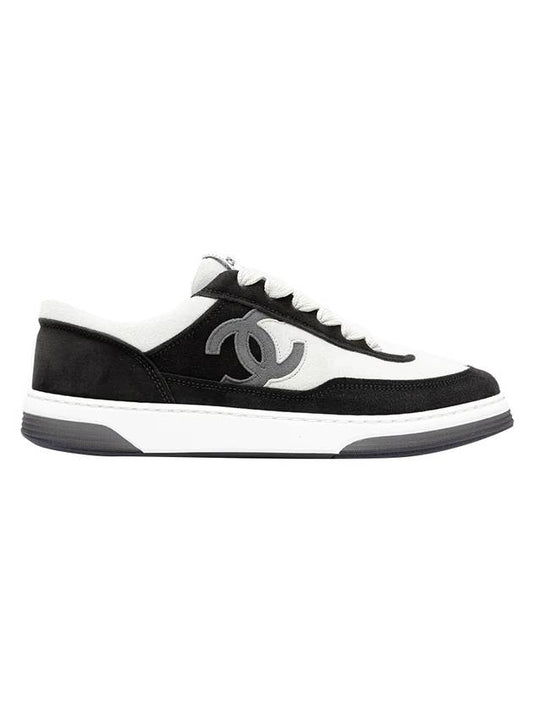 CC Logo Suede Kidskin Low Top Sneakers Black Chanel