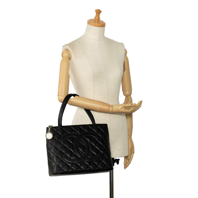 Chanel Matrases Medallion   ilver  Tooth Bag Shoulder Bag Black Caviar S Leather  CHANEL