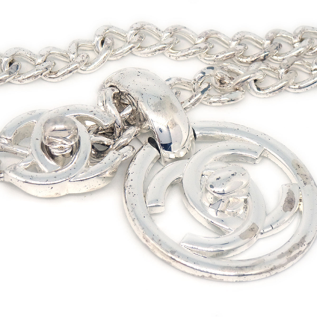 Chanel 1997 CC Turnlock Silver Chain Pendant Necklace 97P