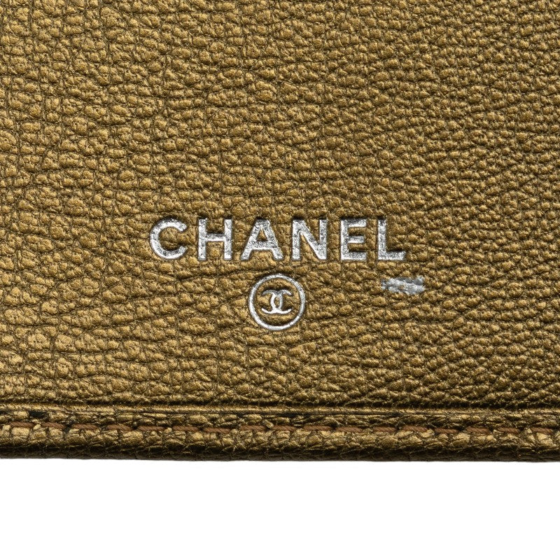 Chanel Cocomark Three Folded Wallet Long Wallet Metal Curry Leather  CHANEL