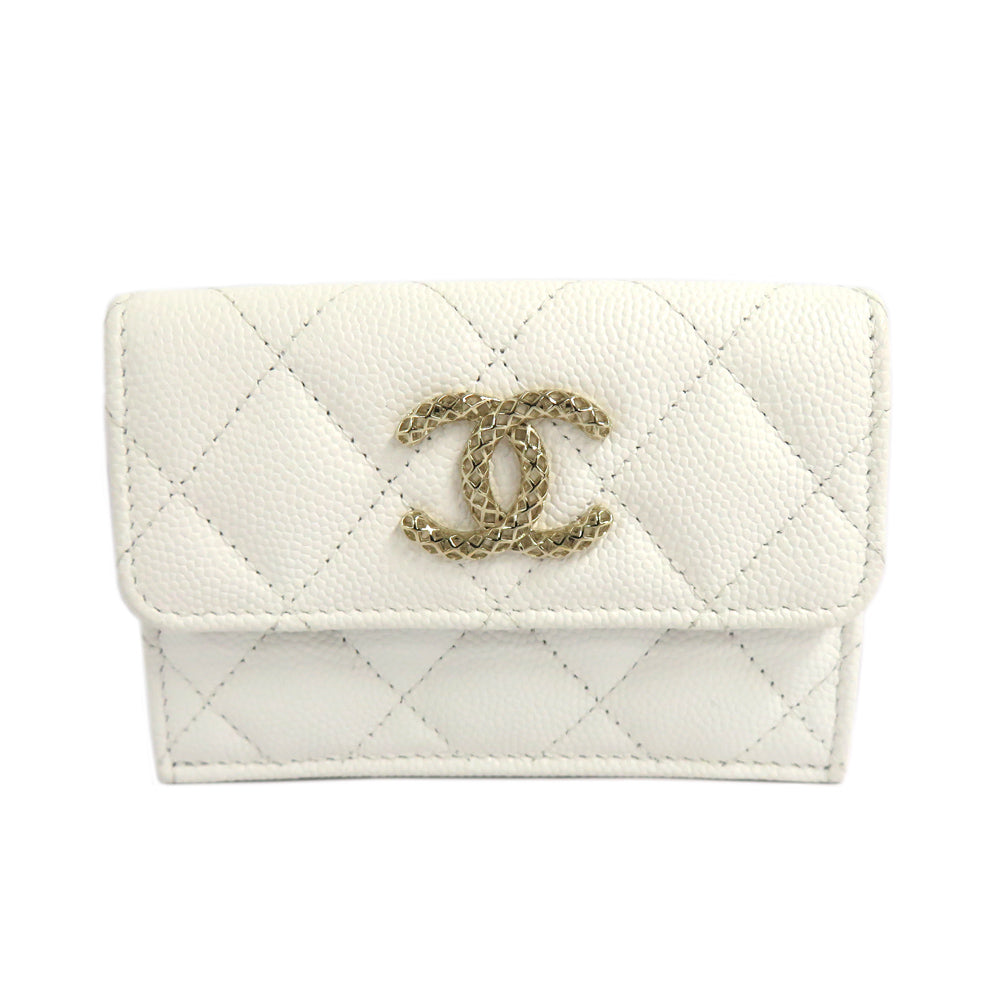 CHANEL Chanel Matrasse Small Flap Wallet AP3182 White Pink Champagne G  Caviar S Coco Three Folded Wallet Compact Wallet Mini  Fine s