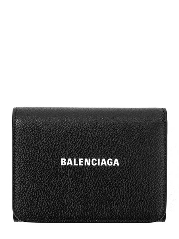 Luxury Balenciaga  Logo Leather Half Wallet Black