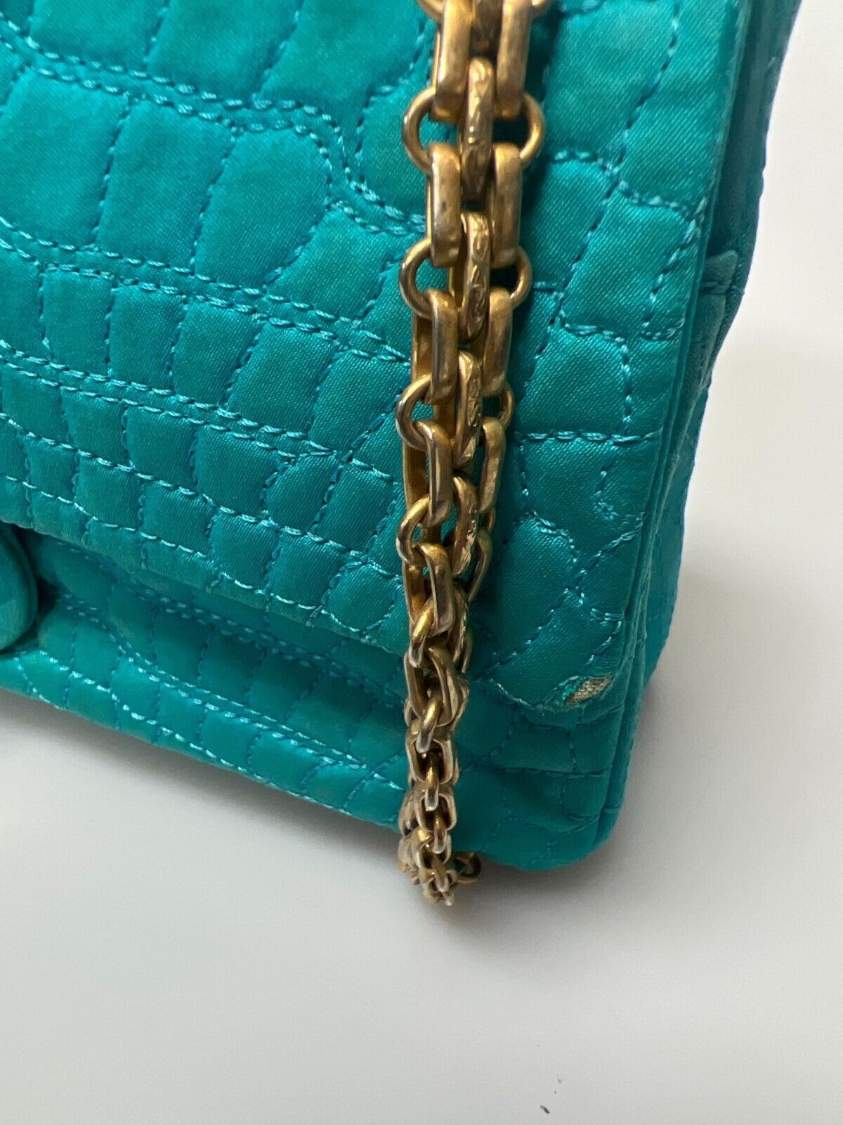 CHANEL - Reissue Small 2.55 Satin Crocodile Stitche - Turquoise / Gold Crossbody