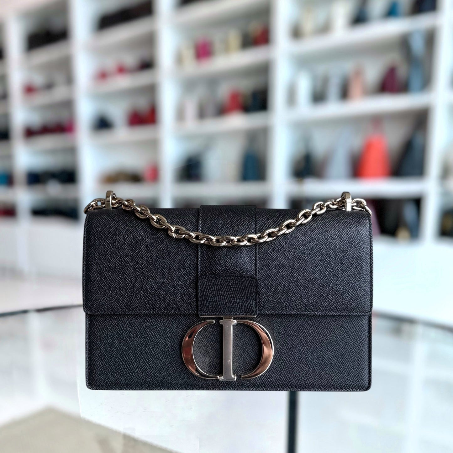 Dior 30 Montaigne Medium - Grained Calfskin Black Gold Hardware