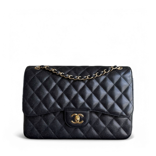 Chanel Classic Flap Jumbo - Caviar Double Flap 30CM Quilted Black Gold Hardware